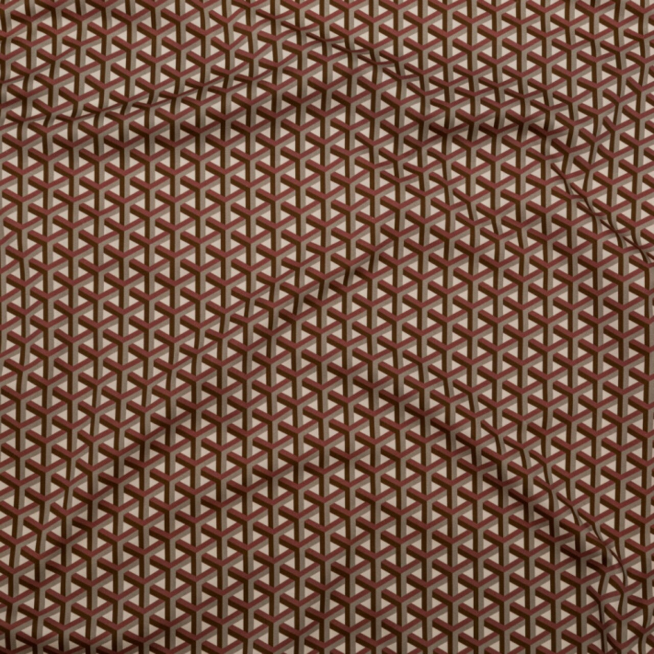 1 Yard Isometric Entanglement Maroon Geometric Stretch Cotton Sateen Print Fabric